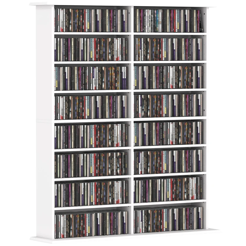 HOMCOM Librería porta CD de 16 Estantes de Diseño Moderno en Madera, 106.5x24x126.3 cm, Blanco