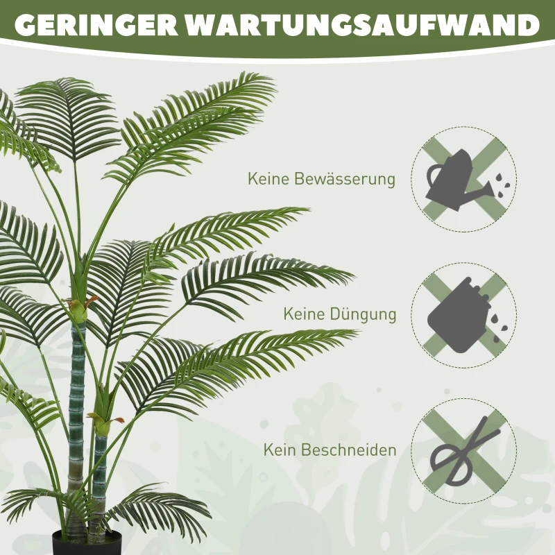 HOMCOM Künstliche Palme mit 16 Kunststoff-Blättern, UV-beständige Kunstpflanze mit Plastiktopf, für drinnen und draußen, Grün