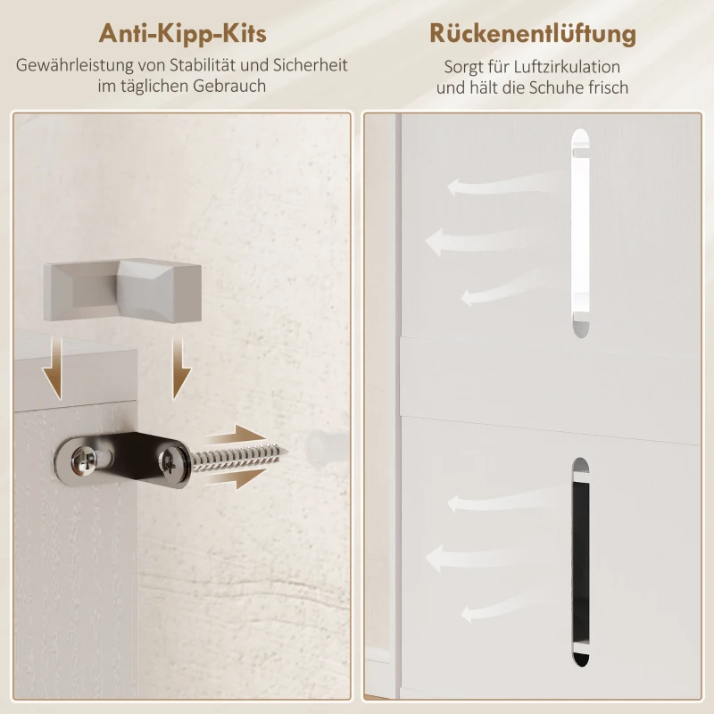 HOMCOM 5-stufiger Schuhschrank für 20 Paar Schuhe, verstellbare Regale, für Eingangsbereich, Flur, Holz, Weiß