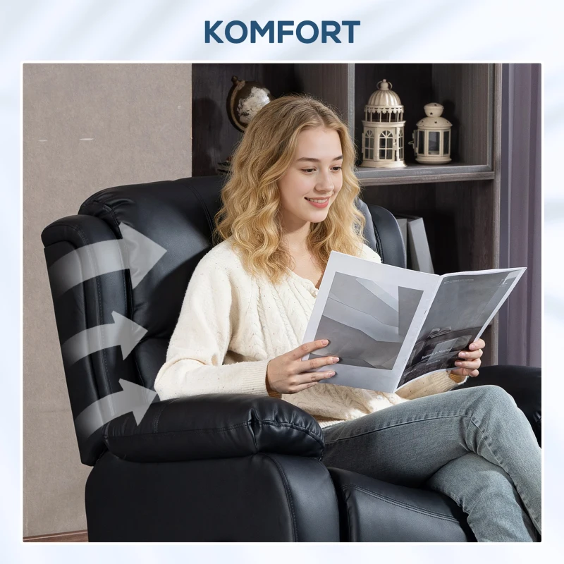 HOMCOM Massagesessel, Wärme- & Liegefunktion, Kunstleder, bis 150kg, 97x92x104cm, Schwarz
