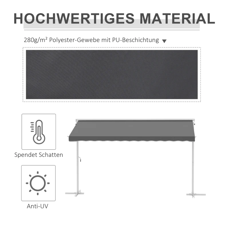 Outsunny Freistehende Markise, neigungsverstellbar, Handkurbel, Metallgestell, wetterfest, 4x3m, Grau