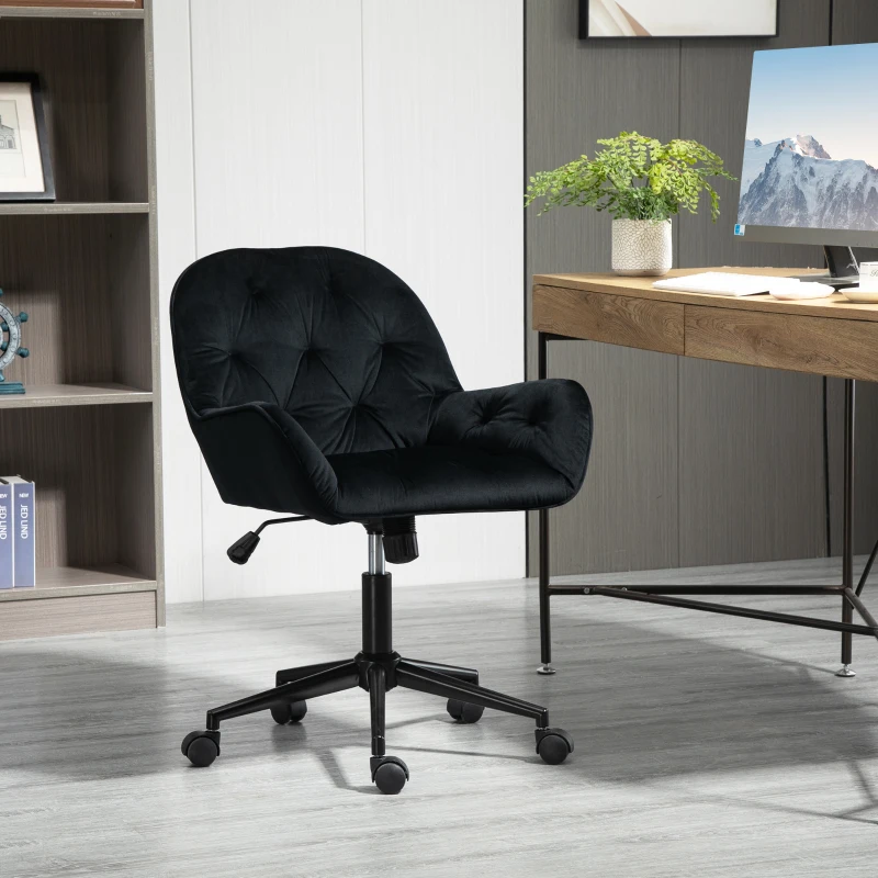 Vinsetto Silla de oficina, sillón de oficina en terciopelo, asiento giratorio 360°, regulable en altura, 60 x 61 x 81-91 cm, negro