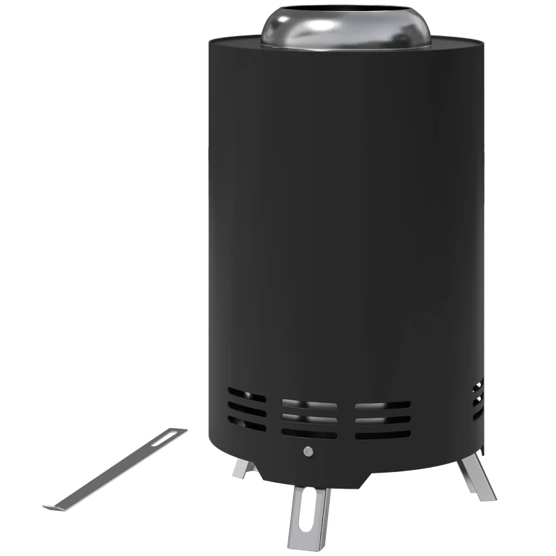 Outsunny Smokeless Fire Pit, 16 x 16 cm Stainless Steel Portable Wood Burning Firepit with Poker, Wood or Pellet Fuelled Tabletop Fire Pit for Garden Camping Bonfire Party, Black