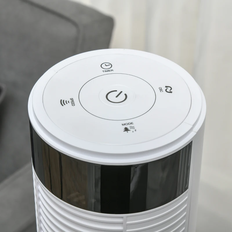HOMCOM Ventilador de Torre 96 cm 45W con Mando a Distancia 3 Velocidades 4 Modos Oscilación de 70° Pantalla LED Táctil Temporizador 12h Silencioso y Asa de Transporte Blanco