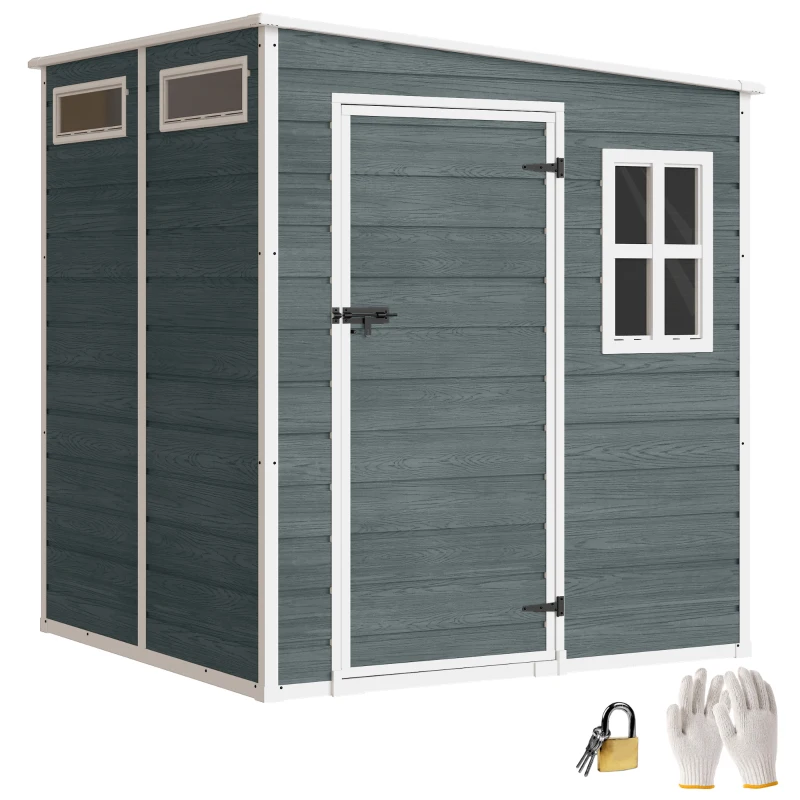 Outsunny Caseta de Almacenamiento Exterior 182x182 cm con Puerta con Cerradura y Suelo, Gris Envejecido
