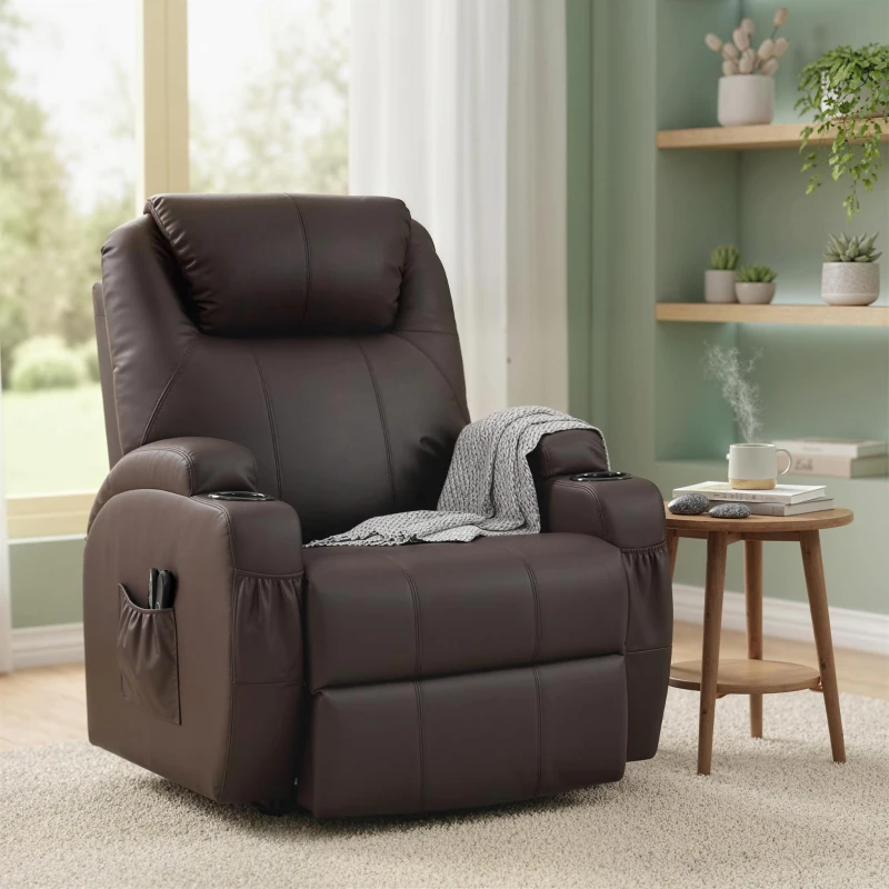 HOMCOM Fauteuil releveur électrique, fauteuil relax électrique, repose-pied, dossier inclinable, port USB, 83x95x107cm, marron