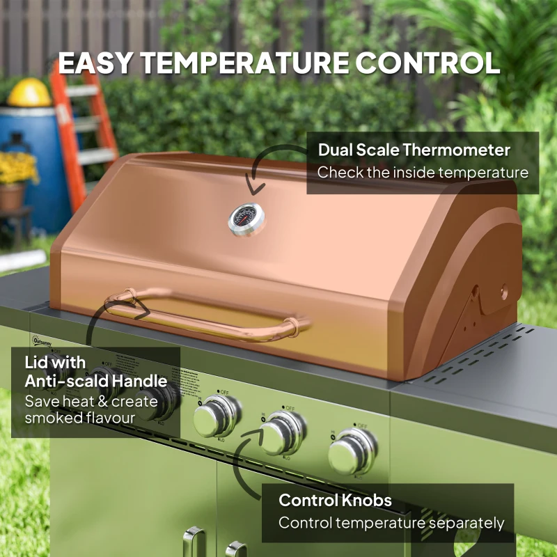 Grill gazowy 8500BTU, 6 palników ze stali, termometr, srebrny