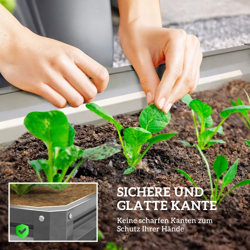 Outsunny Gartenbeet, Pflanzkasten mit Stahlgehäuse, Hellgrau, 120 x 120 x 30 cm