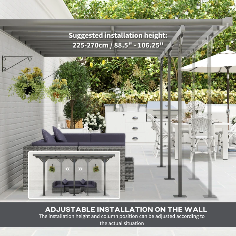Outsunny 4.35 x 3m Outdoor Patio Gazebo Pergola, Retractable Pergola Canopy Aluminum Post & PC Roof,  Grey