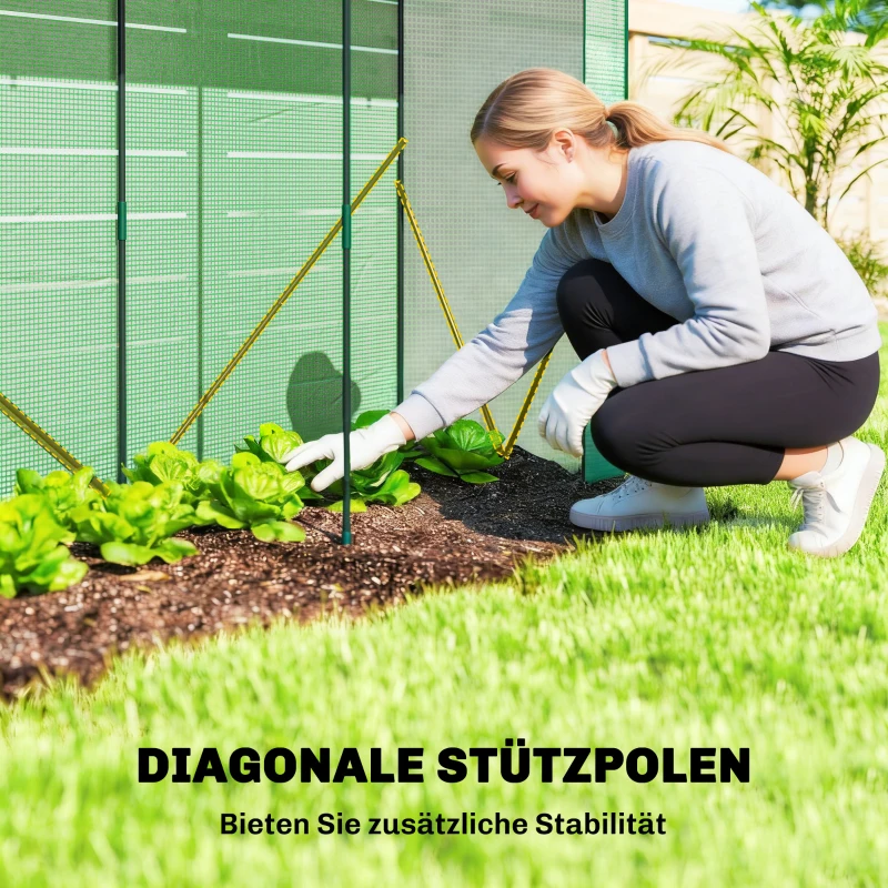 Outsunny Tuinkas met gaasramen en oprolbare deur, foliekas met staalframe 200 x 75 x 188 cm Groen