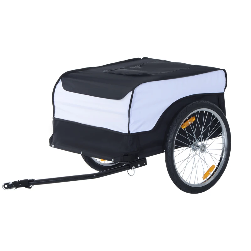 HOMCOM remolque de bicicleta remolque de carga capacidad de carga máxima 40 kg remolque de transporte camión de mano remolque de bicicleta de carga plegable blanco + negro acero Oxford 140 x 77 x 65 cm