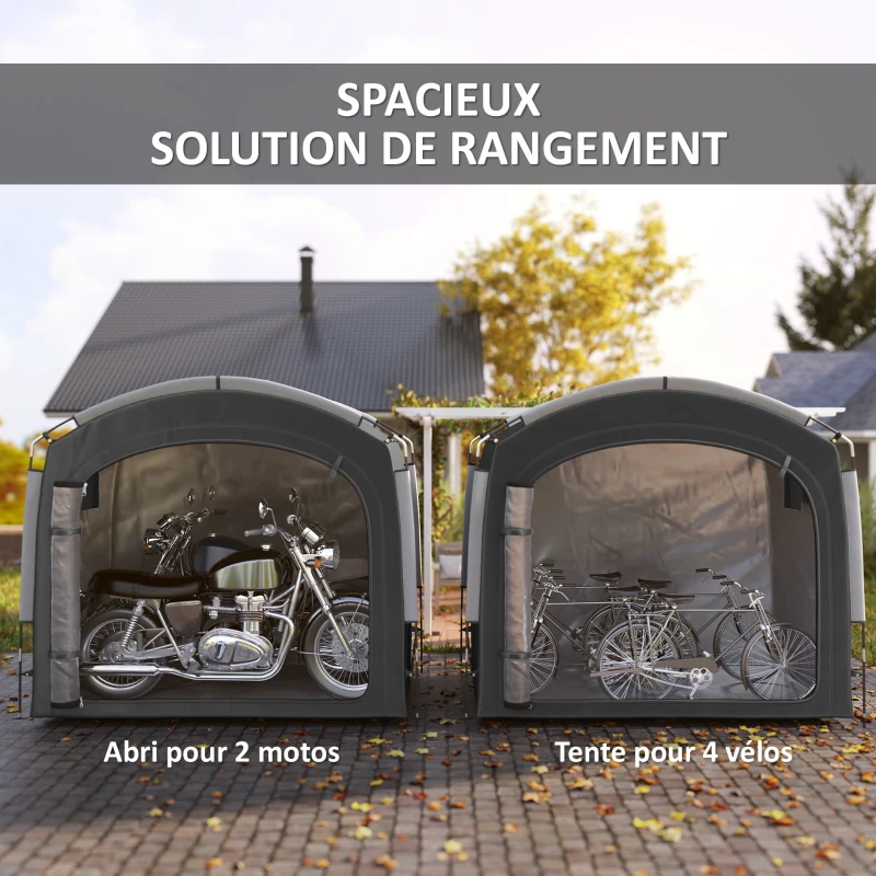 Outsunny Tente de vélo abri de vélo portable pour 3-4 vélos avec 2 poches latérales 220 x 150 x 195 cm noir