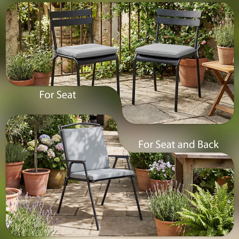 Outsunny Set de 2 perne pentru scaune de grădină, perne rotunde 50 x 50 cm, spumă cu densitate înaltă, antiderapante 50x50 cm gri