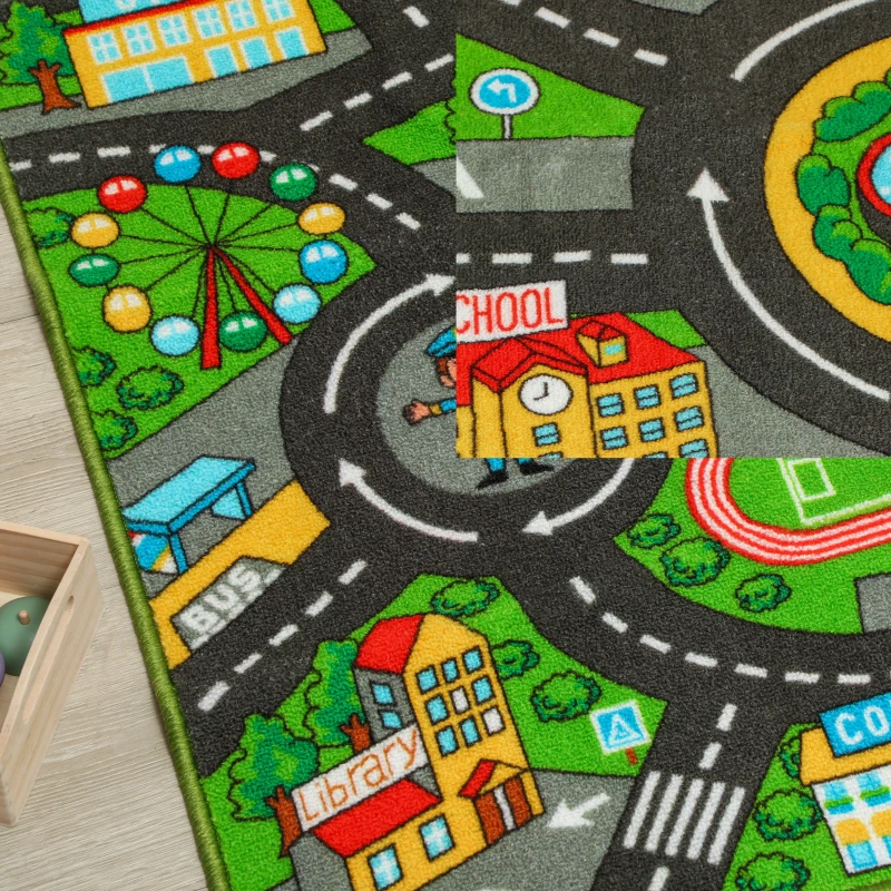 AIYAPLAY Alfombra Infantil Carretera de Ciudad 160x100 cm Alfombra Educativa Antideslizante para Gateo y Jugar con Coches