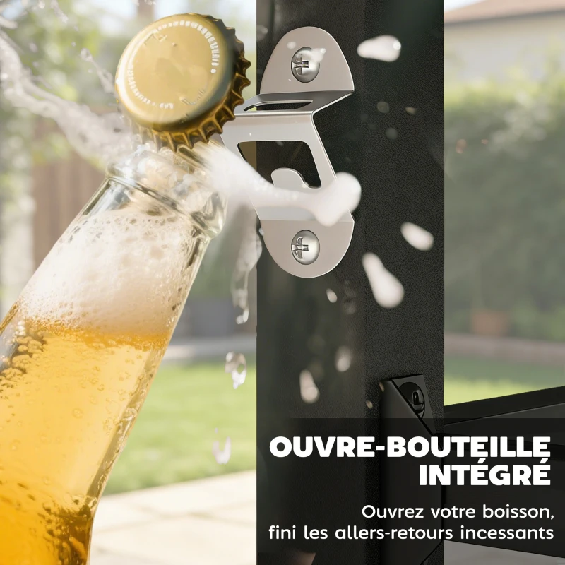 Outsunny Desserte jardin chariot de barbecue sur roulettes avec crochets, poignées, roulettes verrouillables, 90,5x55x88 cm, noir