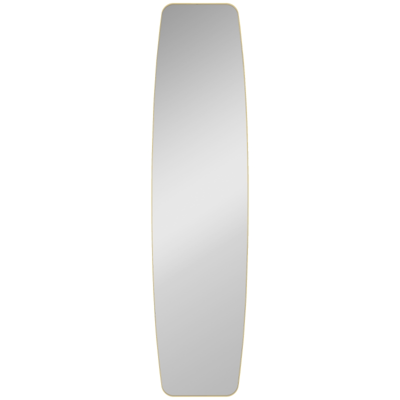 HOMCOM Grand miroir mural ovale 160 x 40 cm, miroir suspendu moderne, cadre en métal et bois, prêt à accrocher, doré