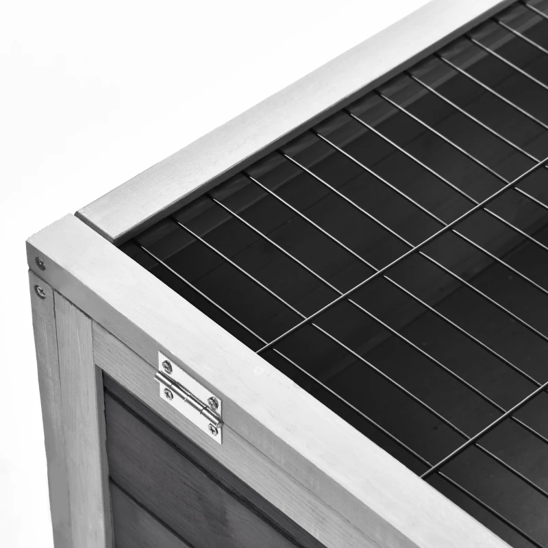 PawHut Jaula para Conejos de Madera 90x53x59 cm Conejera para Mascotas Pequeñas Portátil Interior con Techo Abrible Rampa Bandeja Extraíble para Conejillos de Indias Gris Claro y Blanco