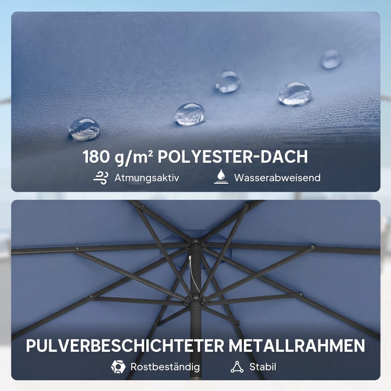 Outsunny Sonnenschirm Ø295 cm, UV 30+Sonnenschirm runder Balkonschirm Strandschirm Marktschirm für Strand Balkon Garten, Blau