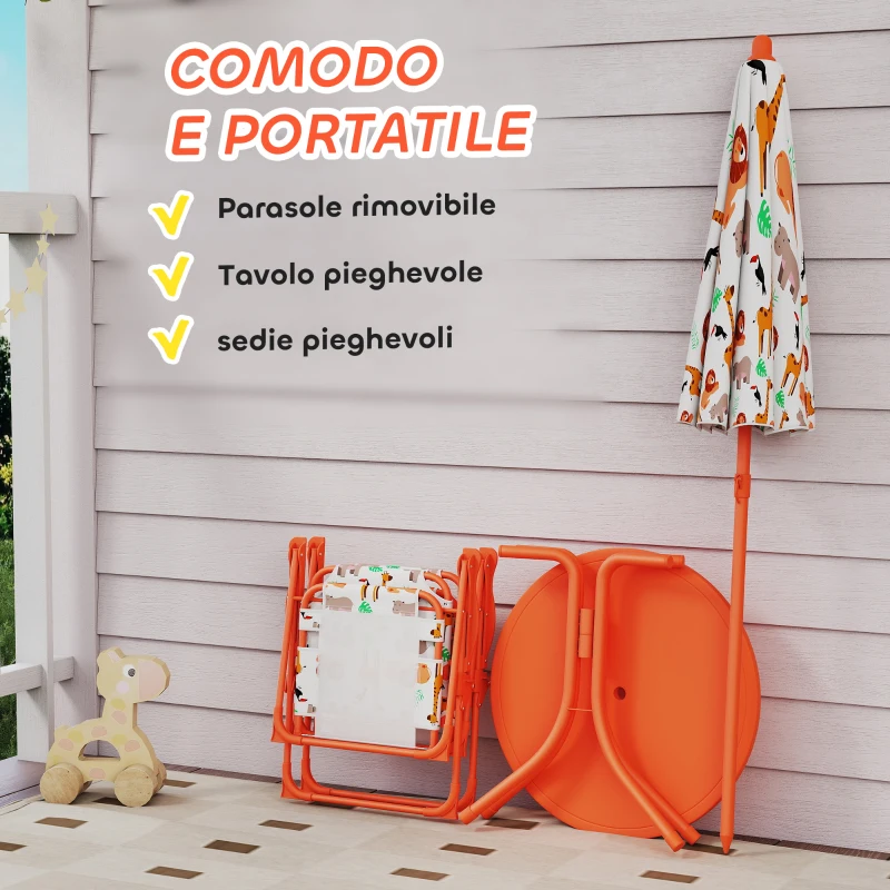 AIYAPLAY Set da Giardino per Bambini Tavolo da Picnic con Ombrellone Arancione