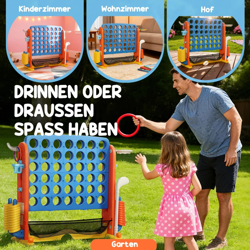AIYAPLAY 4-in-1 Spiele-Set, Vier Gewinnt, höhenverstellbar, Netz-Tasche, Kunststoff, Bunt
