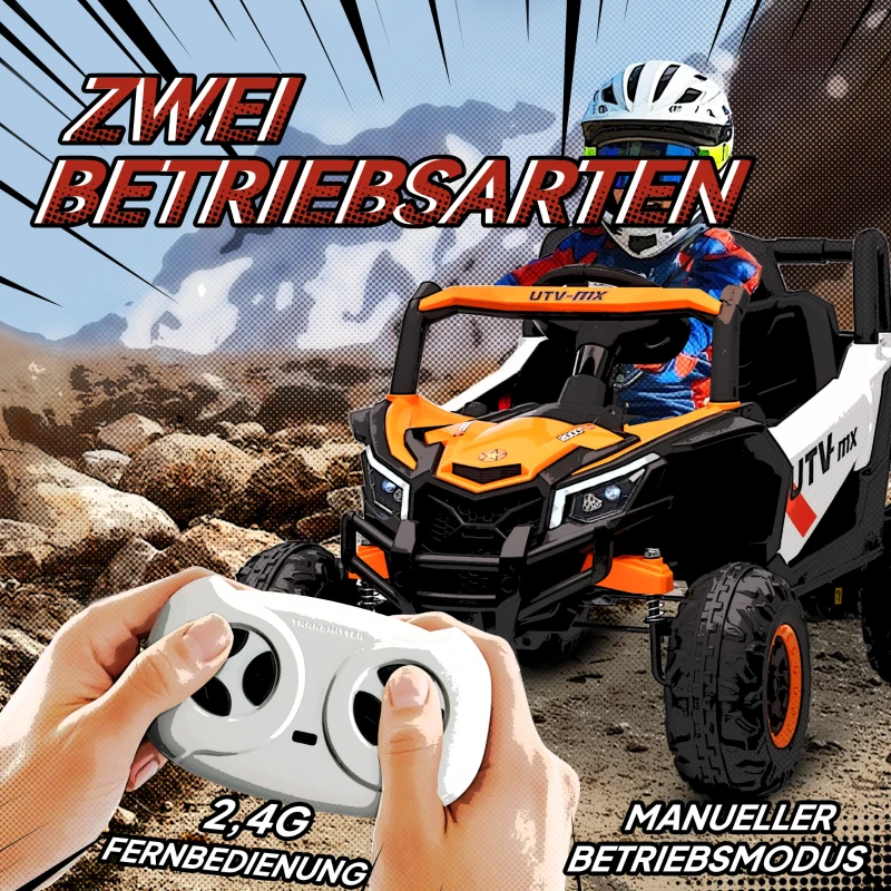 AIYAPLAY 12V Elektroauto für Kinder, Fernbedienungsfunktion, Gurt, Hupe, LED-Lichter, USB-Port, für 3-5 Jahre, Orange(m-4)