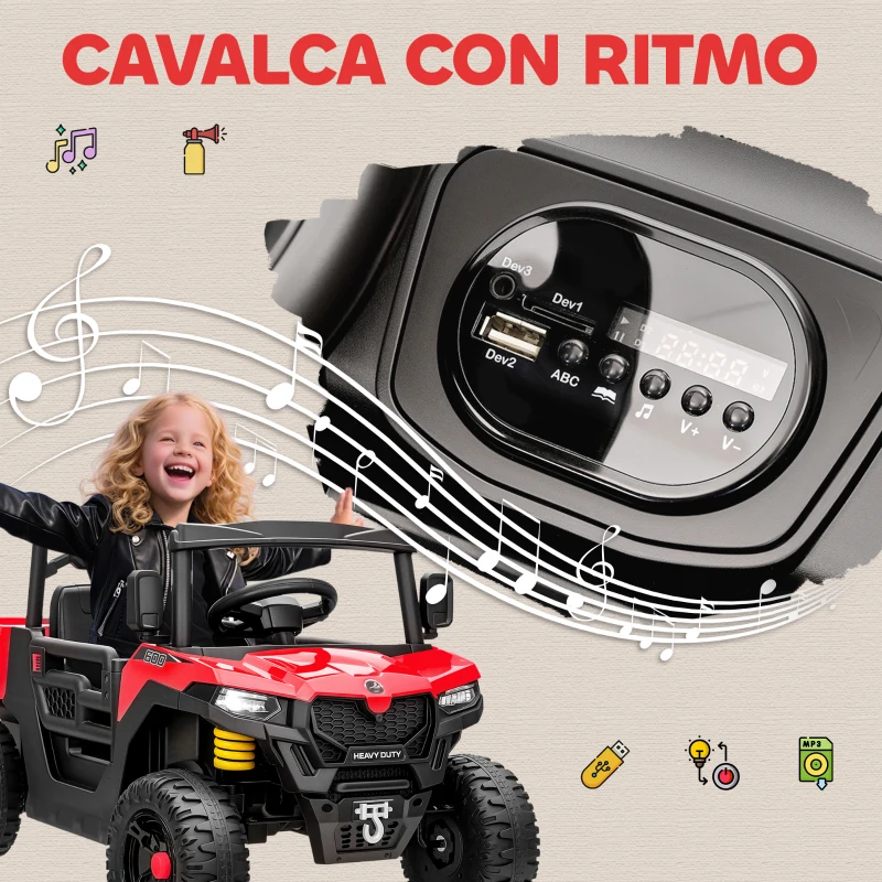 AIYAPLAY Macchina Elettrica Bambini 12V con Telecomando, Sospensioni, Bagagliaio e Musica, Età 3-8 Anni, Rosso