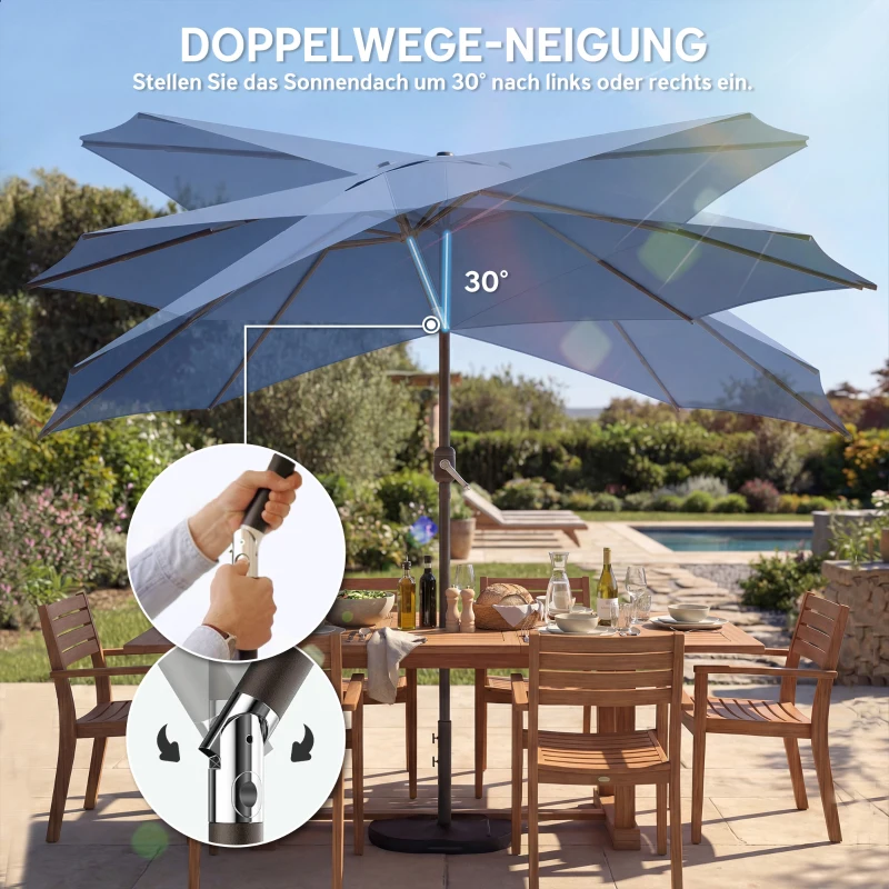 Outsunny Parasol Ø295 cm, UV 30+ Ronde Balkonparasol Strandparasol Marktscherm voor Strand Balkon Tuin, Blauw