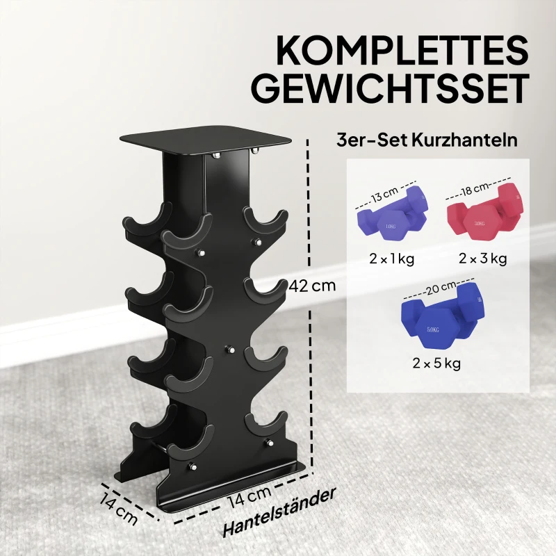 SPORTNOW Hanteln Set 3 Paar Kurzhanteln mit Aufbewahrungsständer rutschfeste Griff, 1-5 kg Hexagon