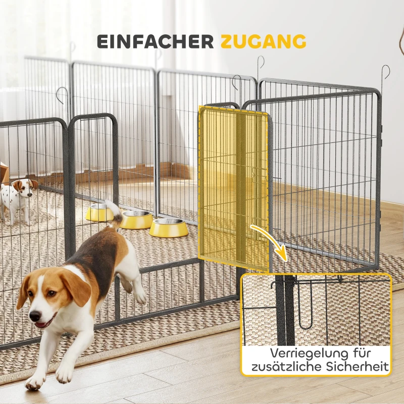 PawHut Welpenlaufstall, 16-teilig Welpenauslauf faltbar mit Tür für kleine, mittlere Hunde, 3,2 x 3,2 x 0,8 m, Grau