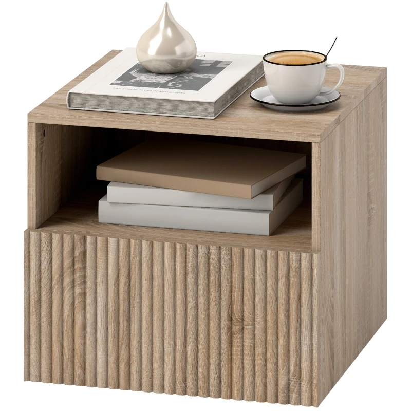 HOMCOM Nachttisch, griffloses Design, offenes Fach, Schublade, Wandmontage, Hellbraun