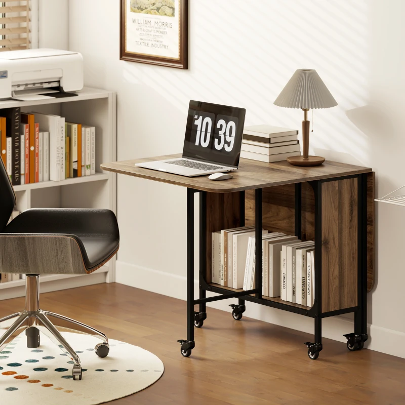 HOMCOM Mobiele Klaptafel, 2 Inklapbare Zijden, 130 x 80 x 74 cm, Bruin(m-12)