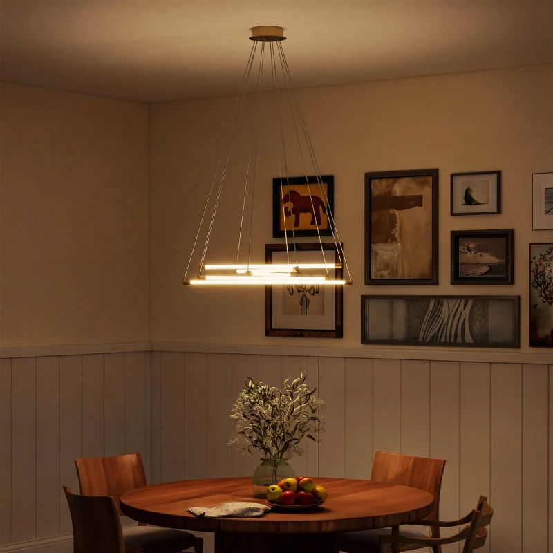 HOMCOM Lampa wisząca LED, 50W, 5 regulowanych rur świetlnych, regulowana, Lampa sufitowa do salonu, jadalni, kuchni, Złoto+Białe