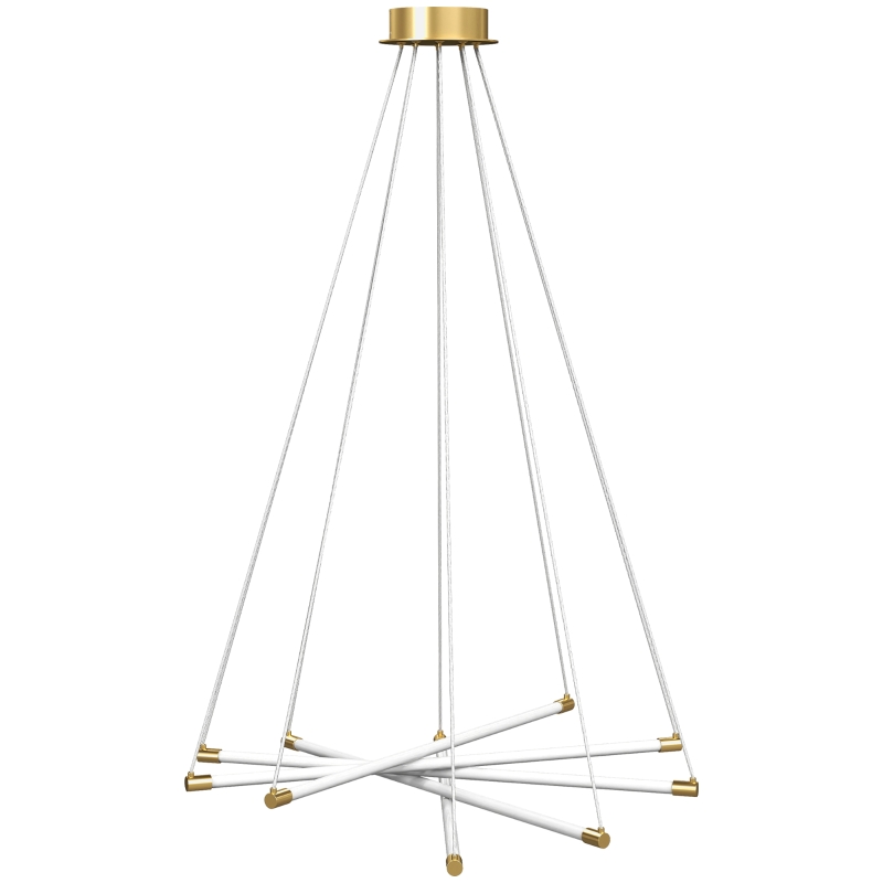 HOMCOM Lampa wisząca LED, 50W, 5 regulowanych rur świetlnych, regulowana, Lampa sufitowa do salonu, jadalni, kuchni, Złoto+Białe