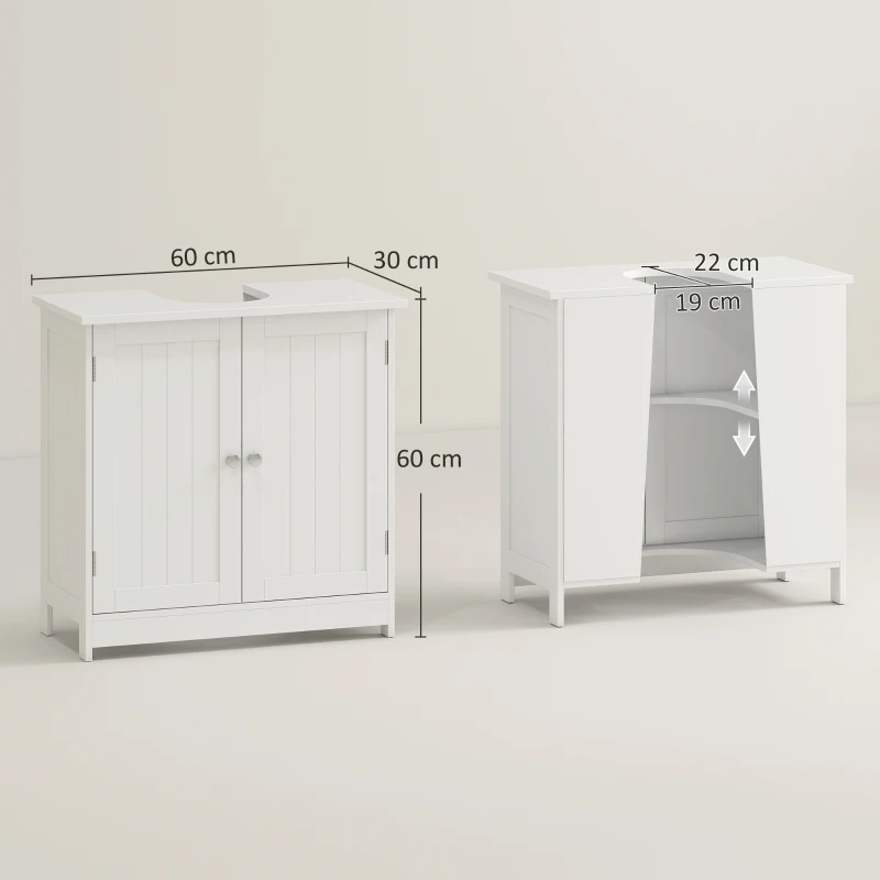 HOMCOM Mueble bajo Lavabo, Mueble de Baño con 2 Puertas y Estante Ajustable, Armario de Baño para Lavabo con o sin Pedestal, Estilo Moderno, 60x30x60 cm Blanco