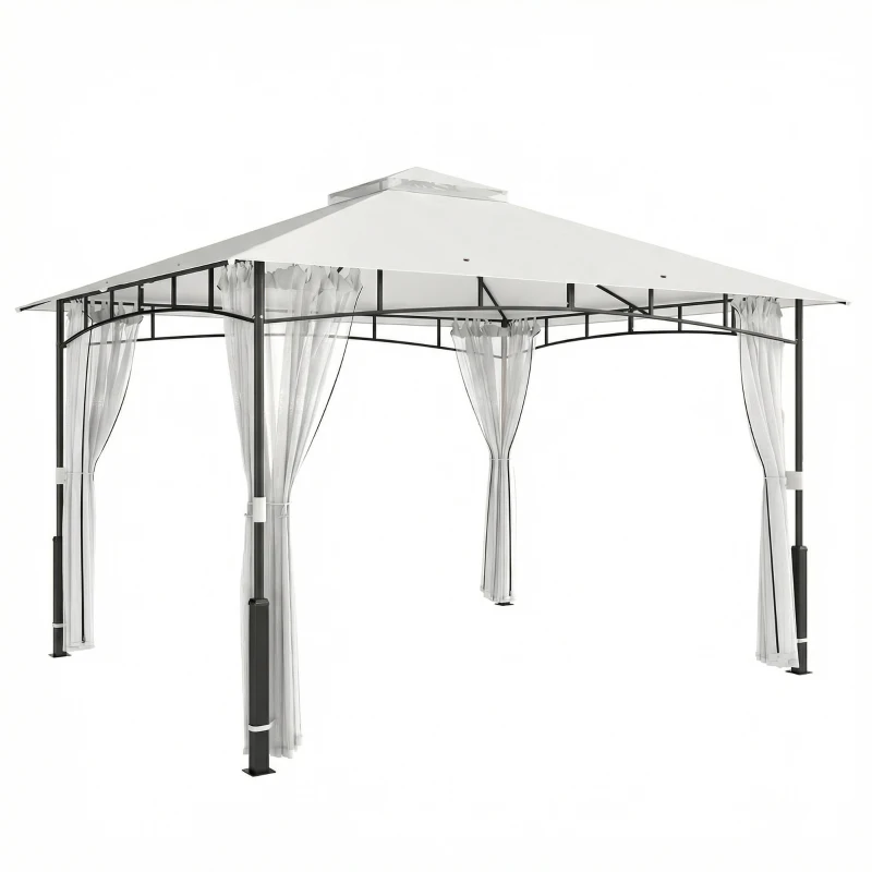 Outsunny Pavillon, 3x3,6 m, imperméable et stable, pavillon de jardin avec moustiquaire, double toit, pour jardin et terrasse, Noir