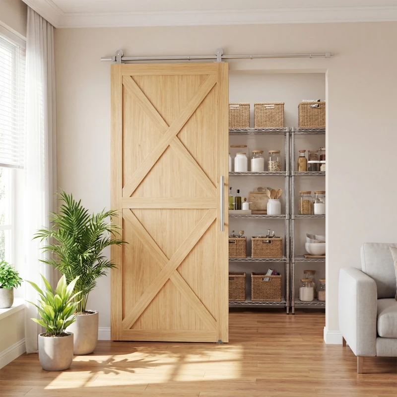 HOMCOM 152CM Quincaillerie porte coulissante de grange, rail porte coulissante de 76 cm de large, épaisseur 30 mm, argenté