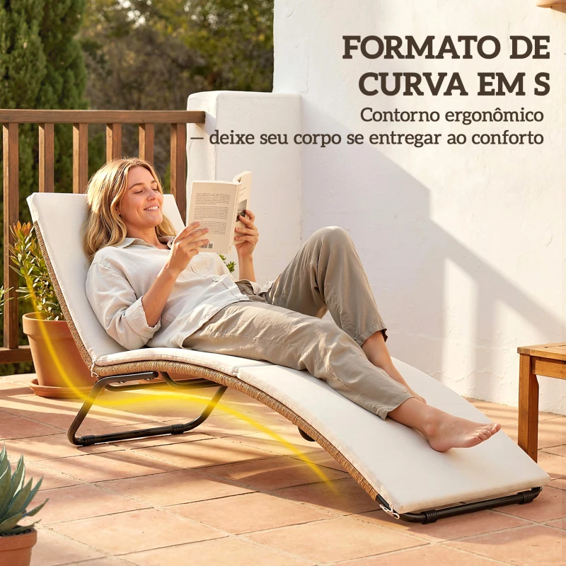 Outsunny Espreguiçadeira de Jardim Exterior de Vime em Forma de S com Almofada, Assento Respirável e Estrutura de Aço para Pátio Creme