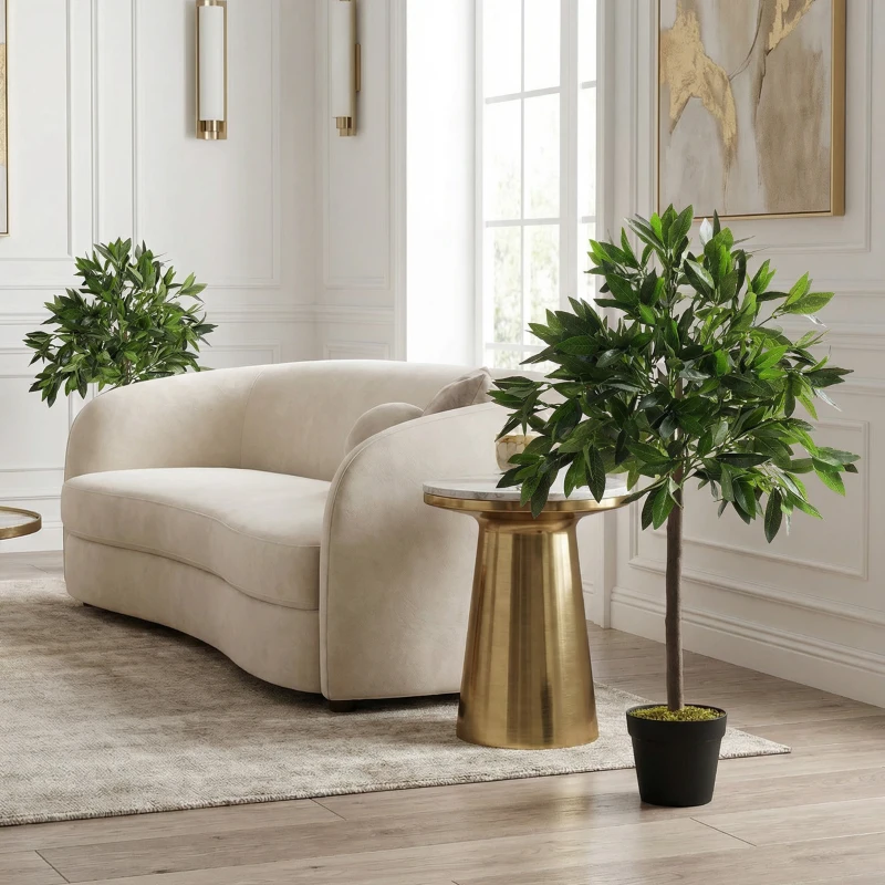 Outsunny 2er-Set Künstlicher Lorbeerbaum, 90 cm, Kunstpflanzen im Zementtopf, Kunststoff-Pflanzen für drinnen und draußen, Grün