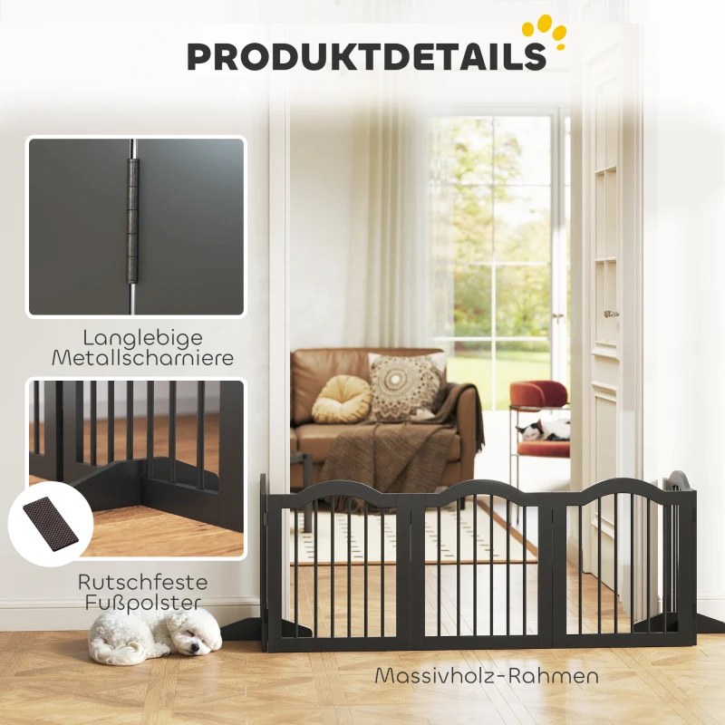 PawHut Absperrgitter Hund Freistehendes Schutzgitter mit Füßen, Klappbar Hundegitter, 5 Paneelen, 261,5 x 29,5 x 61 cm, Schwarz