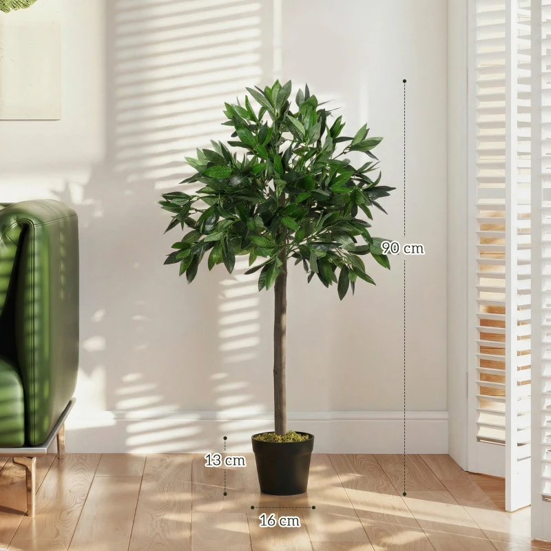 Outsunny Set di 2 Alberi di Alloro in Vaso Artificiali Altezza 90cm per Interni ed Esterni