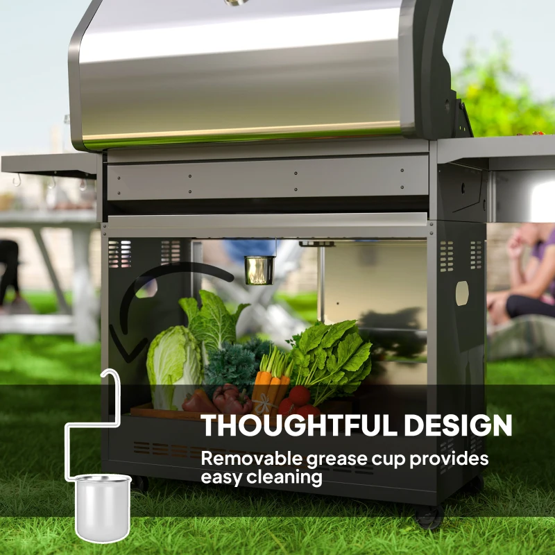 Grill gazowy 8500BTU, 6 palników ze stali, termometr, srebrny