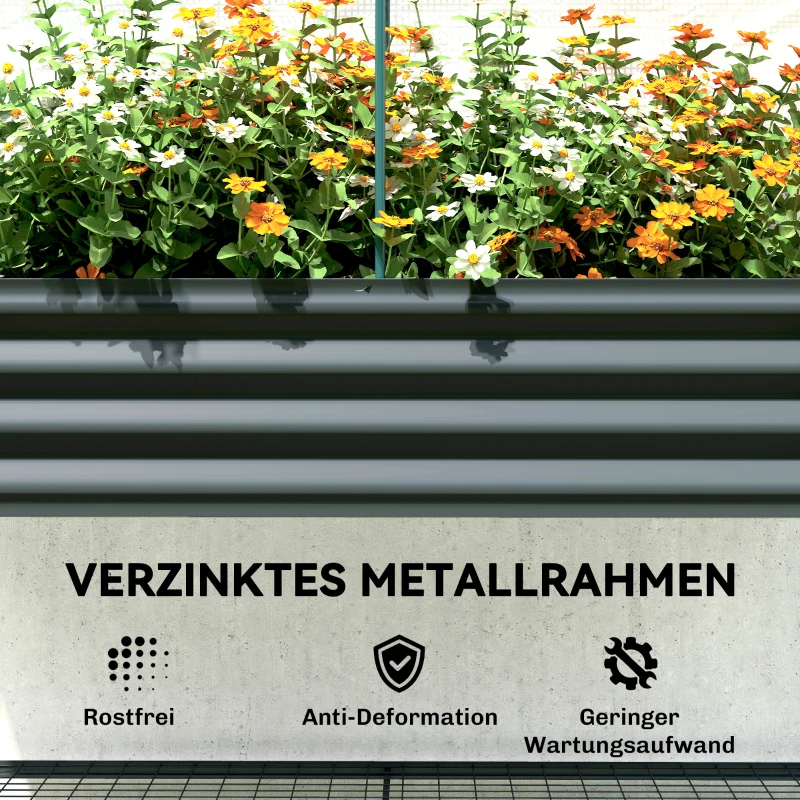 Outsunny Verhoogd plantenbed met kasopzetstuk van metaal, plantenbak met kas en opbergrek, verhoogd 120 x 55 x 140cm