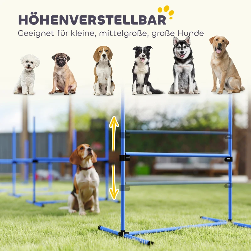 PawHut Agility Set Hunde 4-teiliges höhenverstellbar Agility-Ausrüstung Sprungstangen-Set Steckhürdenset mit 4 Hürden Tragetasche Koordinationstraining Sprungstangen-Set für Spiele Training