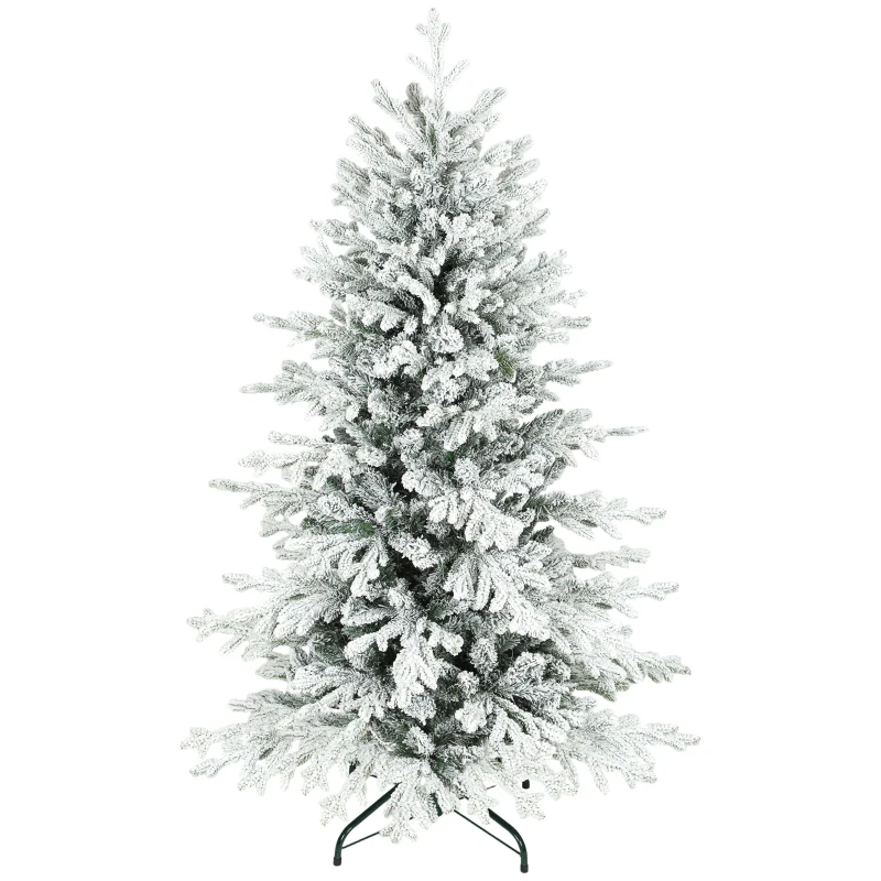 HOMCOM Künstlicher Weihnachtsbaum, 150cm Christbaum mit Schnee, 1162 Zweigen, klappbarem Metallständer