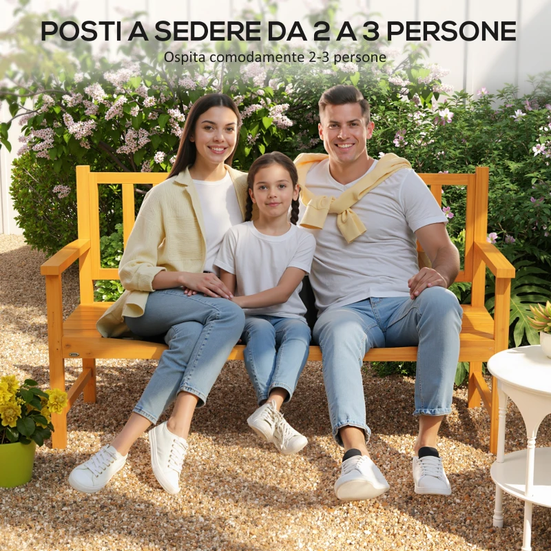 Outsunny Panchina da Giardino con Tavolino Centrale Sollevabile e Braccioli, in Legno, 153x56x91 cm, Marrone Chiaro