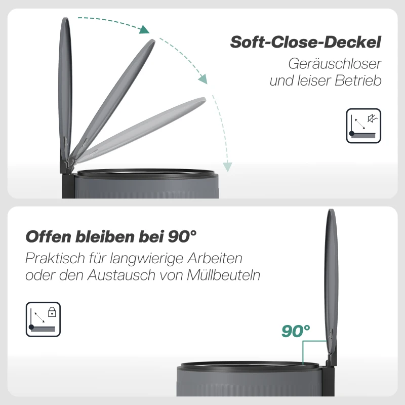 HOMCOM Mülleimer 30 L Treteimer mit Softclose-Deckel und Pedal, Inneneimer Metall, Schwarz, 36 x 30 x 60,5 cm