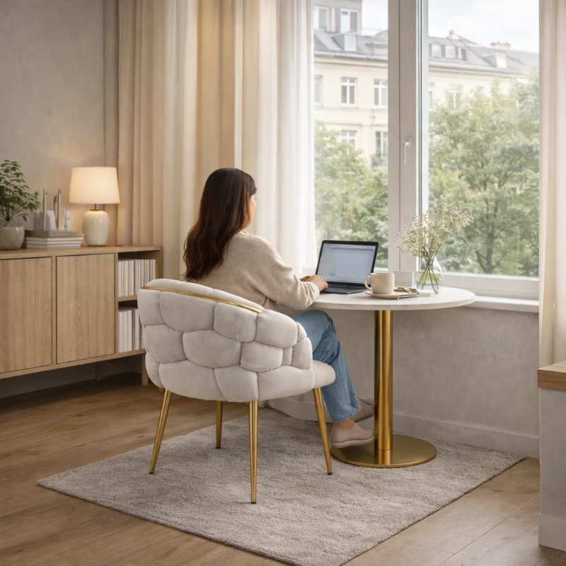 Esszimmerstühle, Luxus-Stuhl mit Goldglanz, edel-samtbezug, verstellbare Vorderbeinstützen, 70x47x80 cm, Beige(m-11)