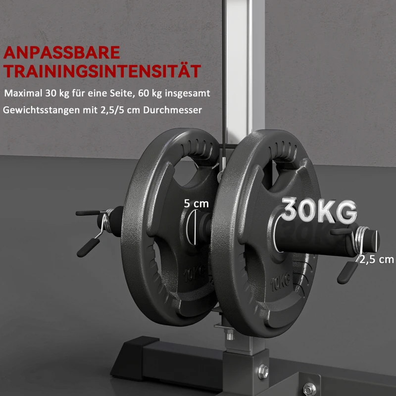 HOMCOM Kraftstation mit Riemenscheibe Sitz verstellbar und mehreren Kabelpositionen Stahl Schwarz 107 x 120 x 190 cm