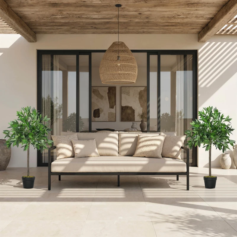 Outsunny Set de 2 Arbori de Dafin in Ghiveci, Plante Artificiale din Plastic, inaltime 90 cm, pentru Interior si Exterior