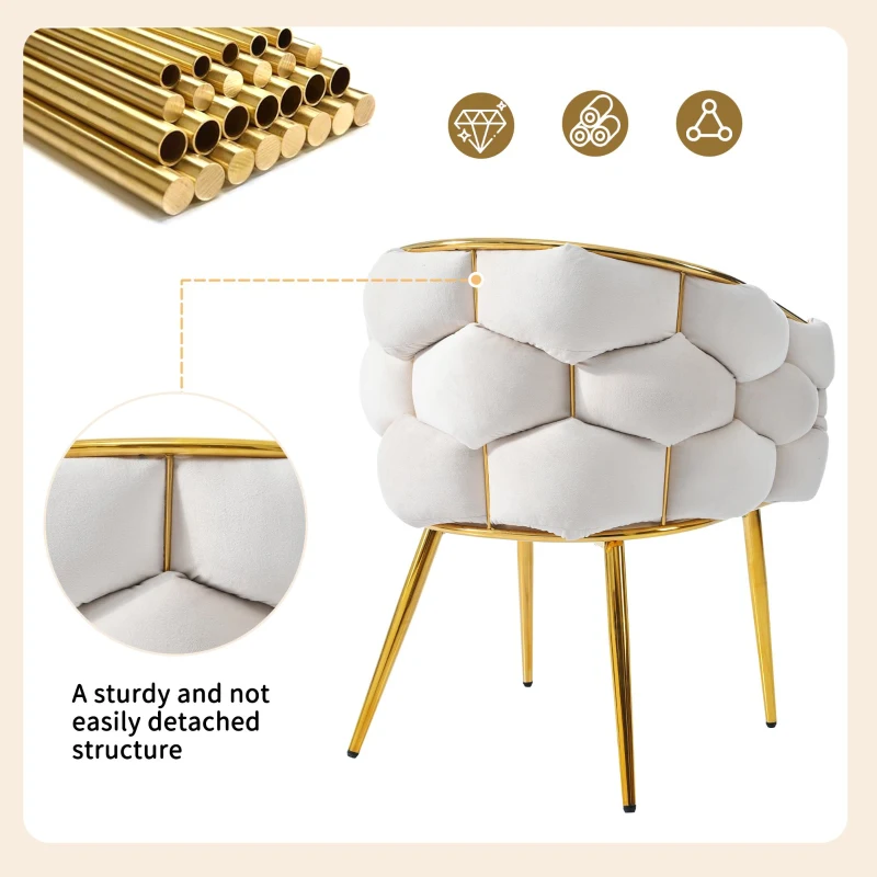 Esszimmerstühle, Luxus-Stuhl mit Goldglanz, edel-samtbezug, verstellbare Vorderbeinstützen, 70x47x80 cm, Beige(m-7)